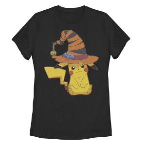 �A�j���L�����N�^�[ ���f�B�[�X �g�b�v�X T�V���c Licensed Character Juniors' Pokmon Pikachu Witchat Halloween Tee Black �u���b�N