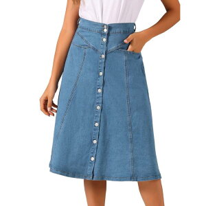 �A���O�� �P�[ ���f�B�[�X �{�g���X�J�[�g A ���C�� �n�C�E�G�X�g �~�f�B ALLEGRA K Womens' Buttons Front High Waistretchy A-line Flowy Midi Skirts With Pocket Light Blue �u���[
