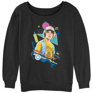 �A�j���L�����N�^�[ ���f�B�[�X �g�b�v�X T�V���c �p�C�� �O���t�B�b�N Licensed Character Juniors' Stranger Things Dustin Poster Graphic Slouchy Terry Pullover Black �u���b�N