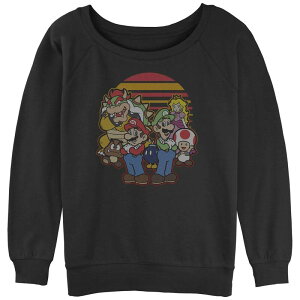 �A�j���L�����N�^�[ ���f�B�[�X �g�b�v�X T�V���c �p�C�� �O���t�B�b�N Licensed Character Juniors' Super Mario Bros Mario And Friendsunset Group Slouchy Terry Graphic Pullover Black �u���b�N