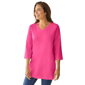�E�[�}�� �E�B�Y�C�� ���f�B�[�X �g�b�v�X T�V���c V�l�b�N �v���X�T�C�Y Woman Within Plusize Perfecthree-Quarter Sleeve V-Neck Tunic Raspberry Sorbet