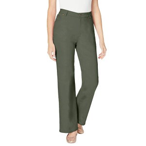 �E�[�}�� �E�B�Y�C�� ���f�B�[�X �{�g���X �f�j���p���c �v���X�T�C�Y �W�[���Y Woman Within Plusize Stretch Denim Wide-Leg Five-Pocket Jeans Olive Green �O���[��