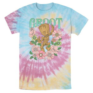 �}�[�x�� �����Y �g�b�v�X T�V���c �t�����[�� �t�����[ �O���t�B�b�N Men's Marvel Guardians OF The Galaxy Groot Floral Dancer Tie Dye Graphic Tee Blue Pink Light Yellow �u���[