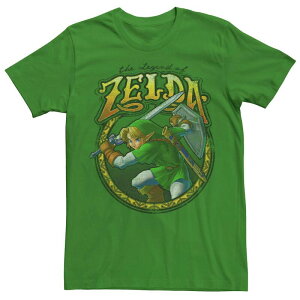 �A�j���L�����N�^�[ �����Y �g�b�v�X T�V���c ���B���e�[�W Licensed Character Men's Nintendo Zelda Link Sword Ready Vintage Rock Badge Tee Kelly
