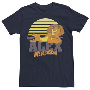 �A�j���L�����N�^�[ �����Y �g�b�v�X T�V���c �O���t�B�b�N Licensed Character Men's Madagascar Alex The Lion Striped Sunset Poster Graphic Tee Navy �l�C�r�[