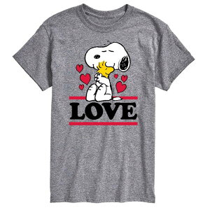 �A�j���L�����N�^�[ �����Y �g�b�v�X T�V���c Licensed Character Men's Peanuts Love Snoopy Woodstock Tee Gray �O���[