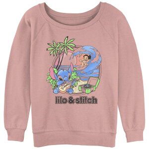 �f�B�Y�j�[ ���f�B�[�X �g�b�v�X T�V���c �p�C�� Disney's Juniors' Lilo & Stitch Beach Duo Slouchy Terry Desert Pink �s���N