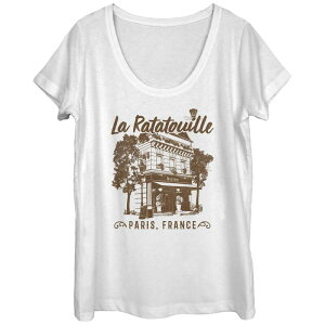 �f�B�Y�j�[ �s�N�T�[ ���f�B�[�X �g�b�v�X T�V���c Disney / Pixar's Ratatouille Juniors' Paris Bistro Scoop Neck Tee White �z���C�g