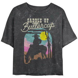 �A�j���L�����N�^�[ ���f�B�[�X �g�b�v�X T�V���c �L���b�v �P�[�v Licensed Character Juniors' Saddle Up Buttercup Cowboy Silhouette Landscape Crop Tee Black �u���b�N
