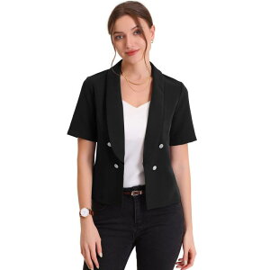 �A���O�� �P�[ ���f�B�[�X �A�E�^�[ �W���P�b�g�E�u���]�� �J�[�f�B�K�� �u���U�[ ALLEGRA K Women's Casual Shawl Collar Open Front Cardigan Short Sleeve Work Office Suit Blazers Black �u���b�N