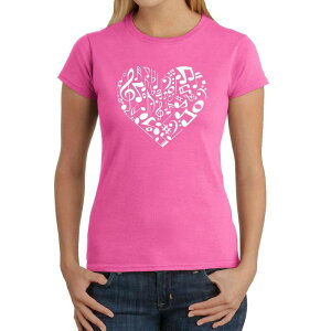 �G���G�[�|�b�v�A�[�g ���f�B�[�X �g�b�v�X T�V���c LA Pop Art Heart Notes - Women's Word Art-Shirt Pink �s���N