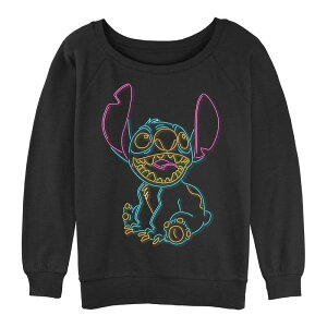 �A�j���L�����N�^�[ ���f�B�[�X �g�b�v�X T�V���c �p�C�� �O���t�B�b�N Licensed Character Juniors' Lilo & Stitch Neon Lightstitch Graphic Slouchy Terry Black �u���b�N