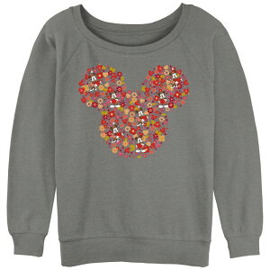 �f�B�Y�j�[ ���f�B�[�X �g�b�v�X T�V���c �p�C�� �O���t�B�b�N Disney's Mickey Mouse Flowers And Hearts Head Juniors' Graphic Slouchy Terry Gray Heather �O���[