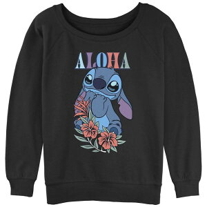 �f�B�Y�j�[ ���f�B�[�X �g�b�v�X T�V���c �p�C�� �O���t�B�b�N Disney's Lilo & Stitch Juniors' Aloha Big Eyestitch Slouchy Terry Graphic Pullover Black �u���b�N