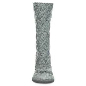 �����C ���f�B�[�X �A���_�[�E�F�A �C�� �j�b�g MeMoi Weaved Flower Chunky Knit Crew Sock Lt Gray Heather �O���[
