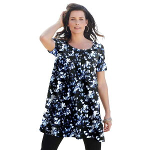 ���A�}���Y ���f�B�[�X �g�b�v�X T�V���c �v���X�T�C�Y �R�b�g�� Roaman's Women's Plusize Cotton Ultimate Scoopneck Swing Tunic Blue Abstractexture �u���[