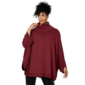 Ellos ���f�B�[�X �A�E�^�[ �j�b�g�E�Z�[�^�[�g���l�b�N �v���X�T�C�Y ellos Plusize Turtleneck Poncho Sweater Maroon Red ���b�h