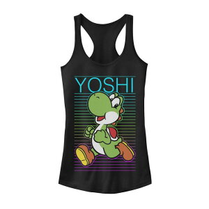 �A�j���L�����N�^�[ ���f�B�[�X �g�b�v�X T�V���c �O���t�B�b�N Licensed Character Juniors' Nintendo Super Mario Yoshi Retro Fade Poster Graphic Tank Top Black �u���b�N