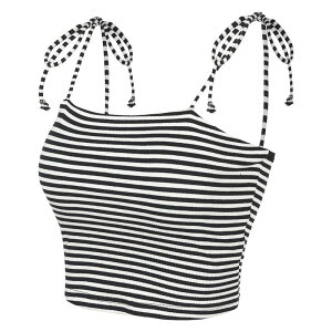 �A���O�� �P�[ ���f�B�[�X �g�b�v�X T�V���c ALLEGRA K Women's Rainbow Striped Tie Spaghetti Strapsummer Cami Tube-Tops Black White �z���C�g