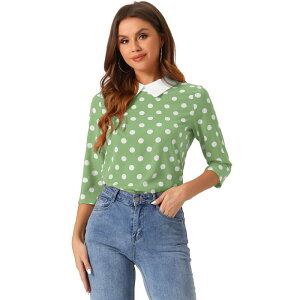 �A���O�� �P�[ ���f�B�[�X �g�b�v�X �V���c �R���g���X�g �u���E�X ALLEGRA K Women's Contrast Peter Pan Collar Top 3/4 Sleeves Blouse Shirts Greens