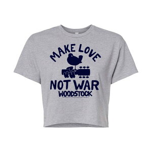 �A�j���L�����N�^�[ ���f�B�[�X �g�b�v�X T�V���c �N���b�v�h Licensed Character Juniors' Woodstock Make Love Not War Cropped Tee Gray �O���[