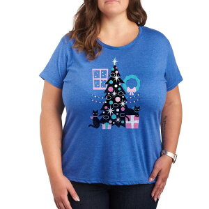 �A�j���L�����N�^�[ ���f�B�[�X �g�b�v�X T�V���c �v���X�T�C�Y �O���t�B�b�N Licensed Character Plus Cats And Christmas Tree Graphic Tee Blue �u���[