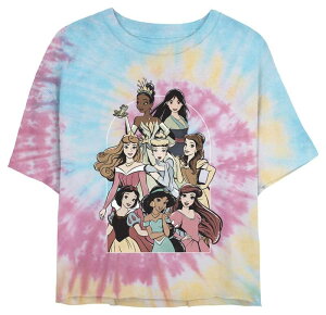 �f�B�Y�j�[ ���f�B�[�X �g�b�v�X T�V���c �N���b�v�h �O���t�B�b�N Disney Princess Tiana Mulan Aurora Cinderella Belle Snowhite Jasmine & Arial Grouposter Juniors' Cropped Graphic Tee Blue Pink Light Yellow �u���[