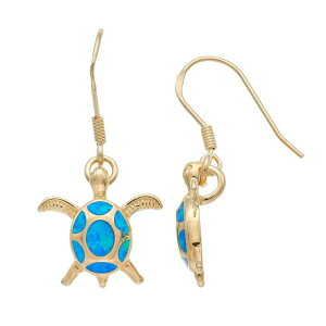 Aufbh fB[X ANZT[ sAXECO Unbranded 14k Gold Over Silver Lab-Created Blue Opal Turtle Drop Earrings Gold Tone S[h