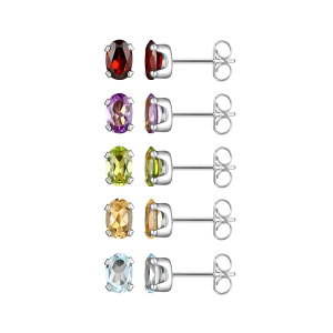 yz Aufbh fB[X sAXECO ANZT[ Sterling Silver Oval Multicolor Gemstone Stud 5-Pair Earring Set Sterling Silver