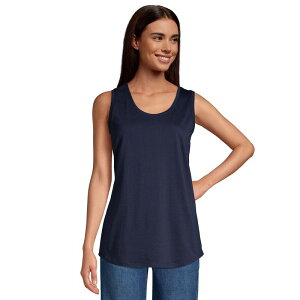 �����Y�G���h ���f�B�[�X �g�b�v�X T�V���c �v�` �R�b�g�� Petite Lands' End Supima Cotton Scoopneck Tunic Tank Top Radiant Navy �l�C�r�[