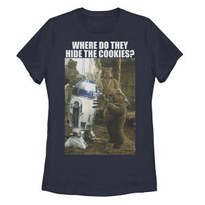 �A�j���L�����N�^�[ ���f�B�[�X �g�b�v�X T�V���c Licensed Character Juniorstar Wars R2-D2 & Ewok Where Do They Hide The Cookies Tee Navy �l�C�r�[