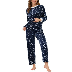 cheibear ���f�B�[�X �A���_�[�E�F�A �i�C�g�E�F�A �v���X�T�C�Y �p���c �t���[�X cheibear Women's Heart Star Warm Plush Fleece Top and Pants Pajamaset Blue �u���[
