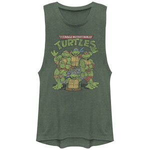 �j�R���f�I�� ���f�B�[�X �g�b�v�X T�V���c Juniors' Nickelodeon Teenage Mutant Ninja Turtles Retro Groupose Festival Muscle Tank Topine Heather �w�U�[