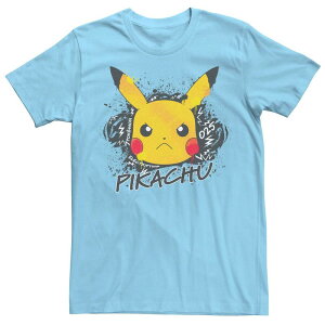�A�j���L�����N�^�[ �����Y �g�b�v�X T�V���c Licensed Character Men's Pokmon Angry Pikachu Electrifyingraffiti Tee Light Blue �u���[