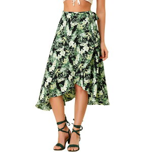 �A���O�� �P�[ ���f�B�[�X �{�g���X�J�[�g �t�����[�� �~�f�B �t�����[ ALLEGRA K Women's Floral Boho Midi Wrap Skirt Black �u���b�N