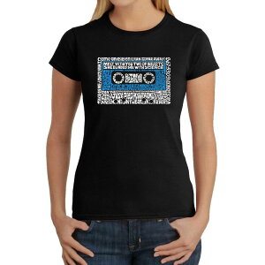�G���G�[�|�b�v�A�[�g ���f�B�[�X �g�b�v�X T�V���c LA Pop Art 80s One Hit Wonders - Women's Word Art-Shirt Black �u���b�N