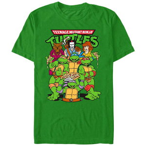 �A�j���L�����N�^�[ �����Y �g�b�v�X T�V���c �O���t�B�b�N Licensed Character Men's Teenage Mutant Ninja Turtles Pizza Eating Poster Graphic Tee Kelly