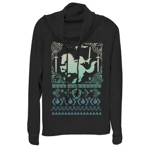 �A�j���L�����N�^�[ ���f�B�[�X �g�b�v�X T�V���c �O���t�B�b�N Licensed Character Juniors' Nintendo Zelda Link and Epona Holiday Cowlneck Graphic Lightweight Long Sleeve Black �u���b�N