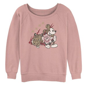 �f�B�Y�j�[ ���f�B�[�X �g�b�v�X T�V���c �p�C�� Juniors' Disney Mickey Mouse New Year Kanji Portrait Slouchy Terry Tee Desert Pink �s���N