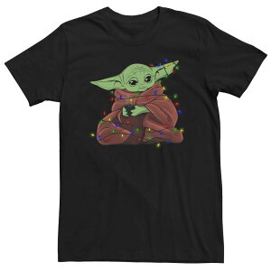 �A�j���L�����N�^�[ �����Y �g�b�v�X T�V���c �g�[�� Licensed Character Big & Tall Star Wars The Mandalorian Grogu Wrapped In Christmas Lights Tee Black �u���b�N