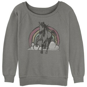 �A�j���L�����N�^�[ ���f�B�[�X �g�b�v�X T�V���c �p�C�� �O���t�B�b�N Licensed Character Juniors' Rainbow Colud And Horse Sketch Slouchy Terry Graphic Pullover Gray Heather �O���[
