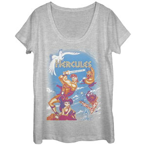 �f�B�Y�j�[ ���f�B�[�X �g�b�v�X T�V���c Disney's Hercules Juniors' Movie Poster DVD Cover Scoop Neck Tee Athletic Heather �w�U�[