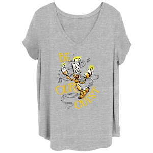 �f�B�Y�j�[ ���f�B�[�X �g�b�v�X T�V���c V�l�b�N Disney's 100th Anniversary Women's Lumiere Be Our Guest V-Neck Tee Heather Gray �O���[