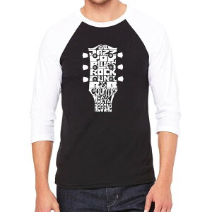 �G���G�[�|�b�v�A�[�g �����Y �g�b�v�X T�V���c LA Pop Art Guitar Head Music Genres - Men's Raglan Baseball Word Art-shirt Black White �z���C�g