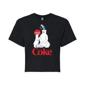 アニメキャラクター レディース トップス Tシャツ クロップド Licensed Character Juniors' Coca-Cola Polar Bears and Puffin Cropped Tee Black ブラック