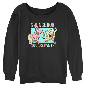 �A�j���L�����N�^�[ ���f�B�[�X �g�b�v�X T�V���c �p���c �p�C�� �O���t�B�b�N Licensed Character Juniors' SpongeBob SquarePants Running With Patrick Graphic Slouchy Terry Black �u���b�N
