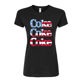 アニメキャラクター レディース トップス Tシャツ Licensed Character Juniors' Coca-Cola Distressed Flag Fitted Tee Black ブラック