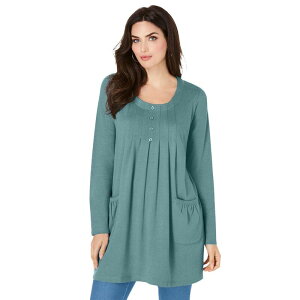 ���A�}���Y ���f�B�[�X �g�b�v�X T�V���c �v���X�T�C�Y �j�b�g Roaman's Women's Plusize Two Pocket Long Sleeve Soft Knit Swing Tunicool Sage �Z�[�W