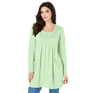 ���A�}���Y ���f�B�[�X �g�b�v�X T�V���c �v���X�T�C�Y �j�b�g Roaman's Women's Plusize Two Pocket Long Sleeve Soft Knit Swing Tunic Green Mint �O���[��