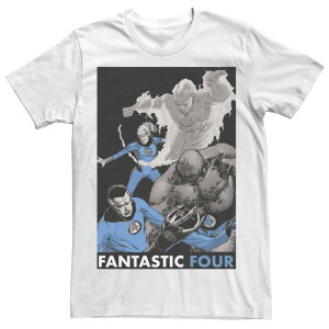 �A�j���L�����N�^�[ �����Y �g�b�v�X T�V���c Licensed Character Men's Marvel Fantastic Four Group Shot Fight Mode Poster Tee White �z���C�g